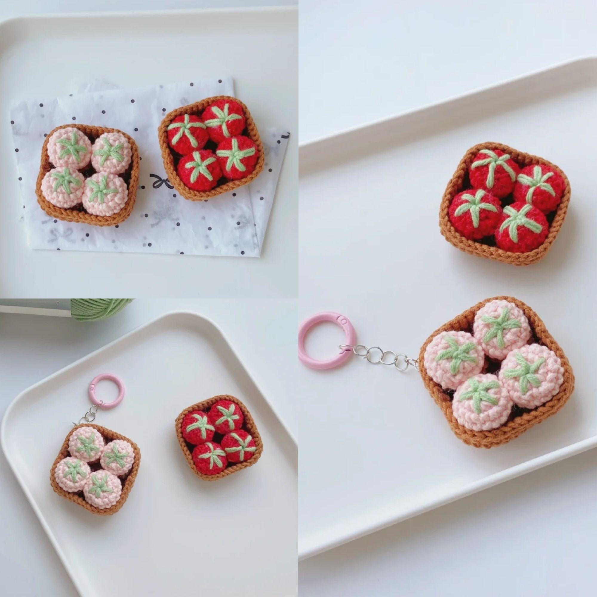 Mini Tomato Basket Keychain, Vegetable Crochet Patterns , Keychain