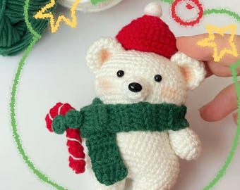 Christmas Bear Crochet Pattern - Cute Christmas Animal Plush Ornament Amigurumi PDF Tutorial - How to Crochet Xmas Bear Keychain for Gift