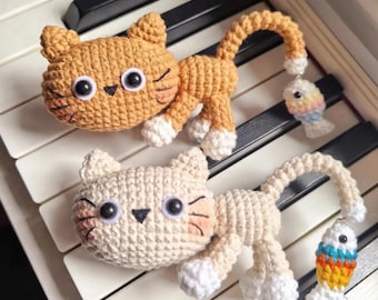 Silly Cat Crochet PDF Pattern - How to Crochet Small Cat Amigurumi - Cat Keychain Holiday Gift Crochet - Funny Crochet Pattern