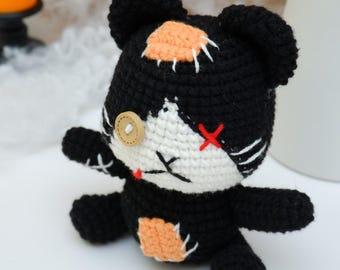 Spooky Cat Crochet Pattern PDF – Halloween Amigurumi Kitty, Creepy Cute Plush Toy Tutorial, Gothic DIY Gift Idea, Easy Crochet Pattern PDF