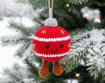 Modèle PDF de boule de Noël au crochet - Décoration de Noël facile au crochet - Tutoriel amigurumi pour sapin de Noël
