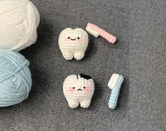 Tooth Keychain Crochet Pattern, Amigurumi Crochet Patterning, Cute Tooth and Toothbrush Amigurumi PDF, Dentist Gift PDF Crochet Tutorial