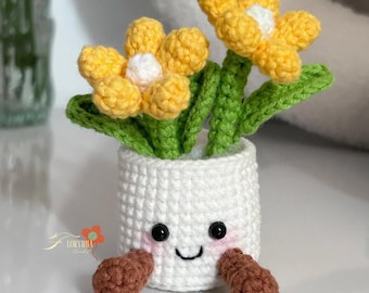 Crochet Flower Pot PDF Pattern, Cute FLower Pot Amigurumi, Crochet Potted FLowers, Crochet Flower Pattern, Birthday Gift Idea for Her