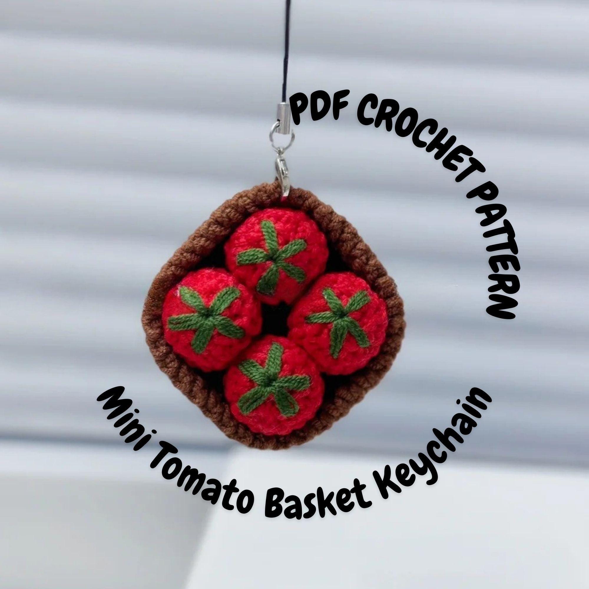 Mini Tomato Basket Keychain, Vegetable Crochet Patterns , Keychain