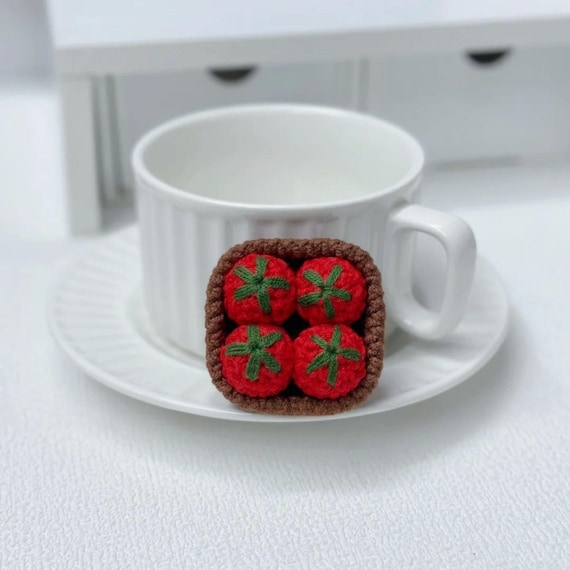 Mini Tomato Basket Keychain, Vegetable Crochet Patterns , Keychain