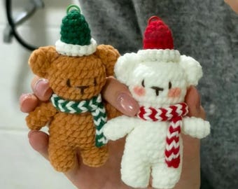 Mini Christmas Teddy Crochet PDF Pattern - How to Crochet Christmas Keychain Tutorial - Mini Teddy Amigurumi - Christmas Gift Crochet