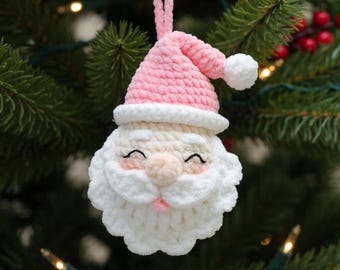 Modèle PDF au crochet d'une boule de Noël rose avec le Père Noël - Décorations de Noël mignonnes - Boule de Noël amigurumi - Décoration de Noël rose pour la maison