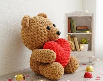 How to Crochet Bear Love Amigurumi, Step-by-Step Teddy Love PDF Tutorial, Cute Bear Crochet Pattern for Beginner - Gift for Mom