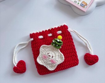Christmas Mini Bag Crochet PDF Pattern - Easy Crochet Christmas Accessory Tutorial - Crochet Mini Pouch Christmas Gift - Mini Drawstring Bag