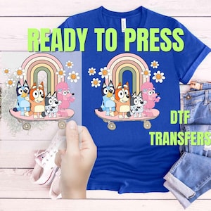 Bluey Bingo Muffin DTF Transfer, Disney Skateboard Family Shirt Design, Ready to Press Iron On Transfer