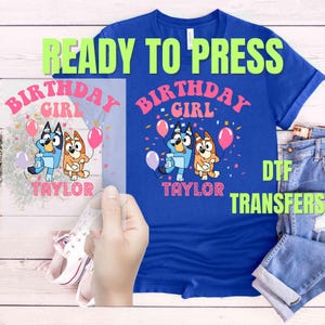 Personalized Bluey Birthday Girl DTF Transfer: Custom Family Matching Shirt Design