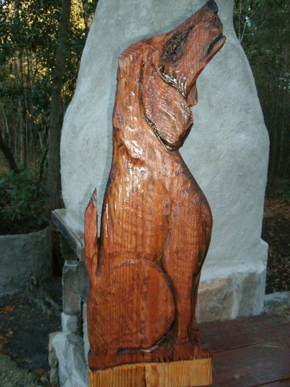 Items similar to Hound dog howling 32" chainsaw wood carving rustic wall mount hunting lodge dog