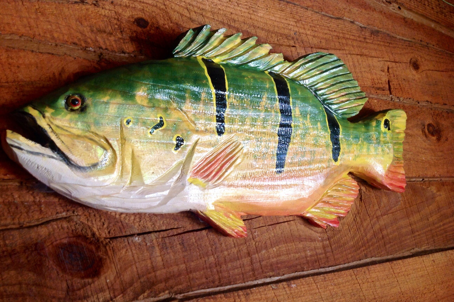 Peacock Bass sculpture 27 chain saw wooden carving home Etsy