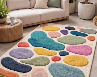 Hand Tufted Colorful Abstract Rug, Modern Geometric Area Rug, Boho Living Room Carpet, Handmade Contemporary Rug, Colorful Home Decor