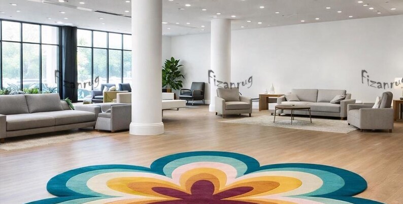 Retro Flower Shaped Tufted Rug,colorful Floral Area Rug, Mid Century ...
