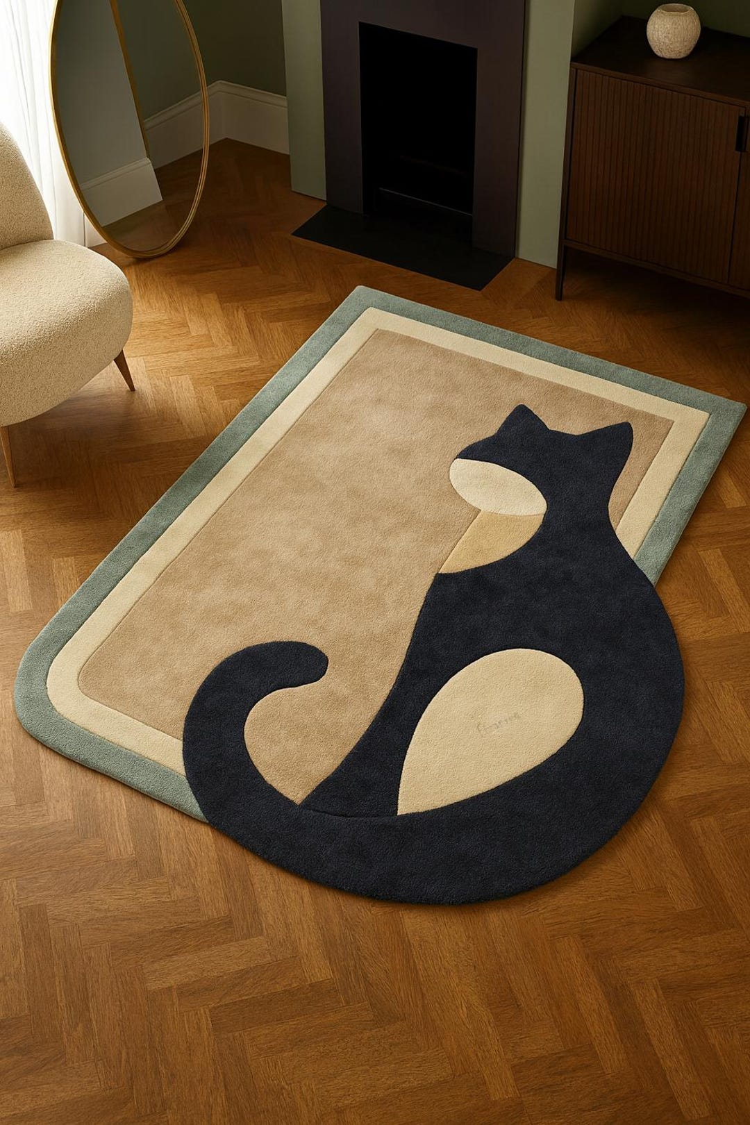 Cat Rug Design Black Cat Tufted Rug, Cute Animal Area Rug, Handmade Modern Cat Carpet ...