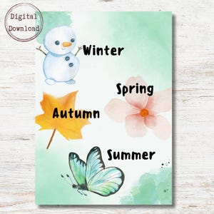 Jahreszeiten des Jahres druckbar | Lernposter für Kinder | Frühling Sommer Herbst Winter Schaubild