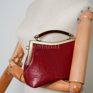 Mae Handmade genuine leather kiss lock clutch Retro crossbody bag gift for her image 19