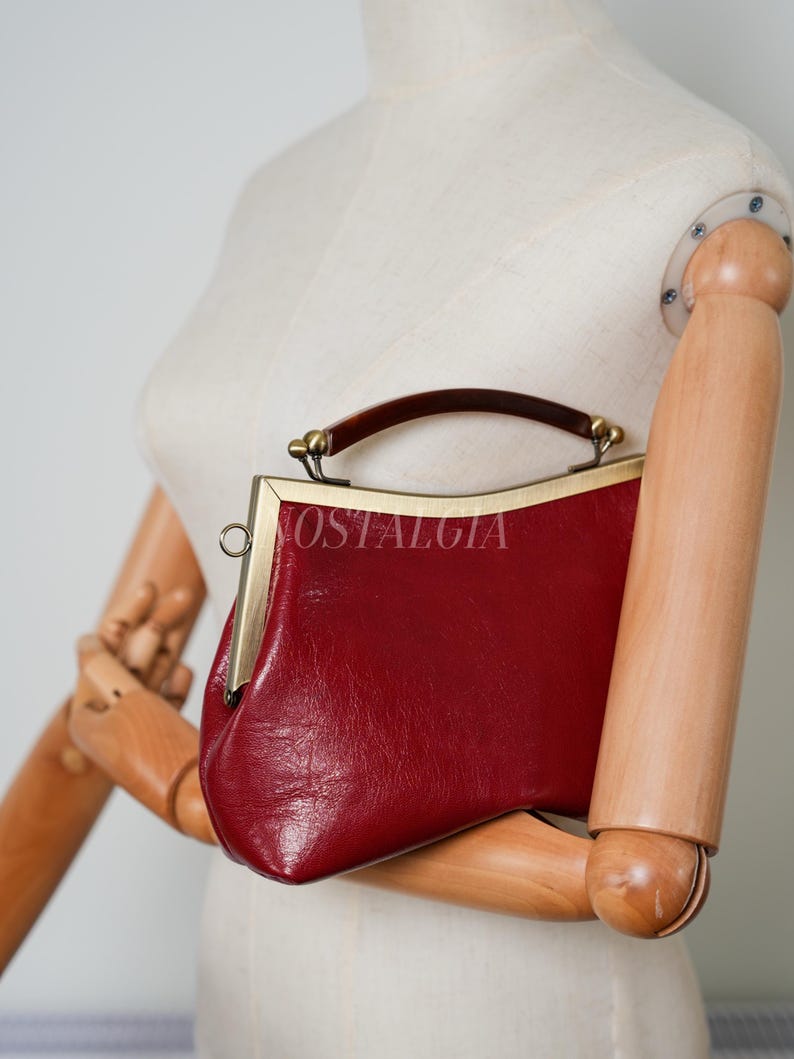 Mae Handmade genuine leather kiss lock clutch Retro crossbody bag gift for her image 19
