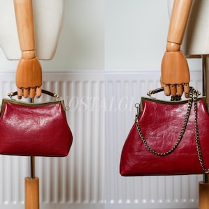 Mae Handmade genuine leather kiss lock clutch Retro crossbody bag gift for her image 10