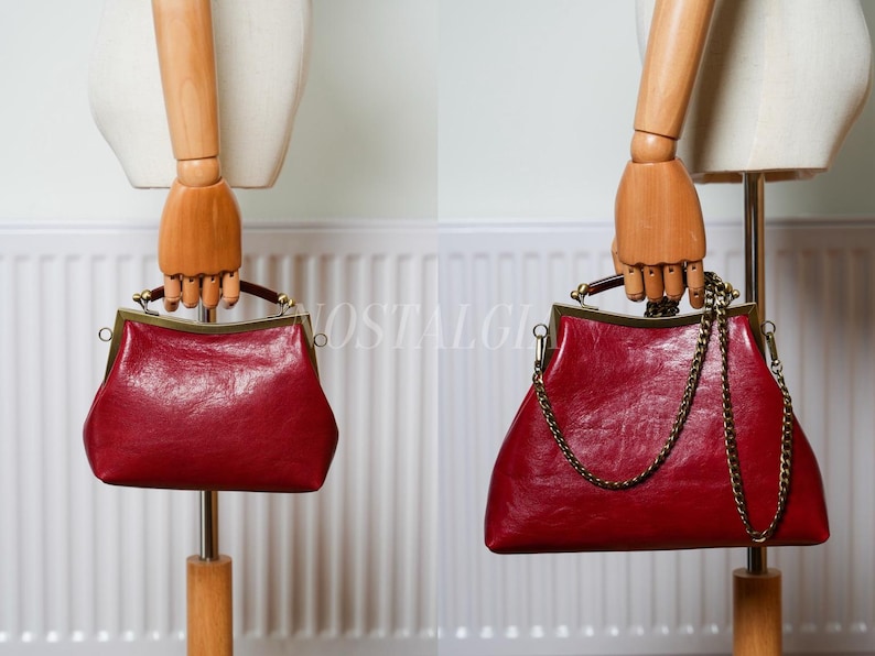 Mae Handmade genuine leather kiss lock clutch Retro crossbody bag gift for her image 10