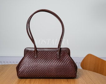 Handwoven Genuine Leather Shoulder Bag: Vintage Braided Hobo Tote – Dark Brown gift for her