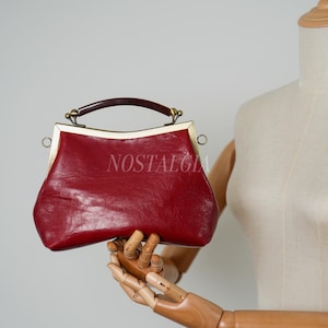 Mae Handmade genuine leather kiss lock clutch Retro crossbody bag gift for her image 18