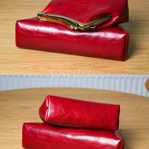 Mae Handmade genuine leather kiss lock clutch Retro crossbody bag gift for her image 9