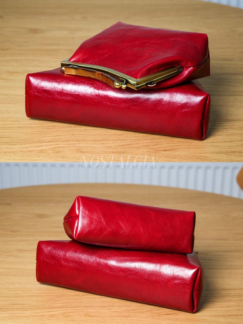 Mae Handmade genuine leather kiss lock clutch Retro crossbody bag gift for her image 9