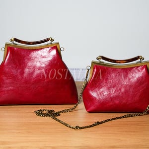 Handgefertigte Crossbody-Clutch aus echtem Rindsleder für Damen: Kiss Lock Frame, Retro Hardware handgefertigt in Deutschland