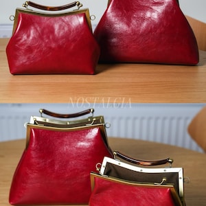 Mae Handmade genuine leather kiss lock clutch Retro crossbody bag gift for her image 7