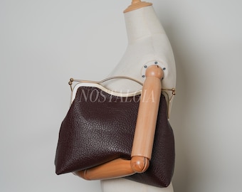 Dora Handcrafted Genuine Bubble Sheepskin Oversize Kiss Lock Frame Clutch Bag gift for her
