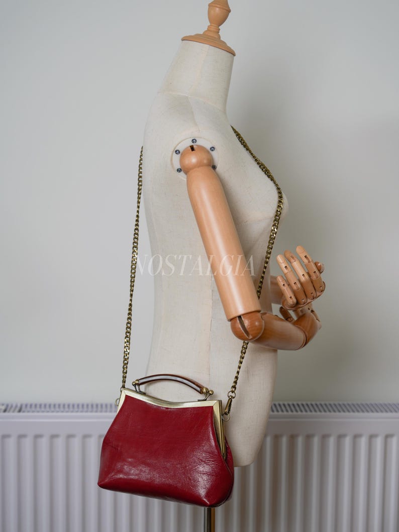 Mae Handmade genuine leather kiss lock clutch Retro crossbody bag gift for her image 17