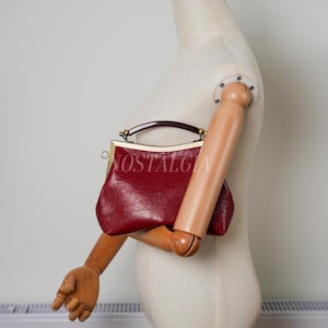 Mae Handmade genuine leather kiss lock clutch Retro crossbody bag gift for her image 20