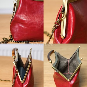 Mae Handmade genuine leather kiss lock clutch Retro crossbody bag gift for her image 8