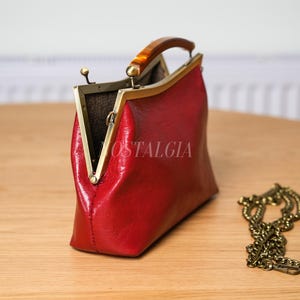 Mae Handmade genuine leather kiss lock clutch Retro crossbody bag gift for her image 15