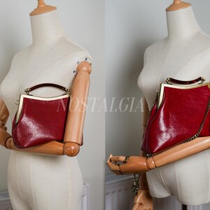 Mae Handmade genuine leather kiss lock clutch Retro crossbody bag gift for her image 11