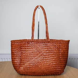 Genuine veg Tan full grain buffalo leather cognac brown handwoven large hobo tote braided oversize bag handcrafted in Chennai/Madras India