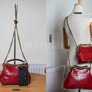 Mae Handmade genuine leather kiss lock clutch Retro crossbody bag gift for her image 2