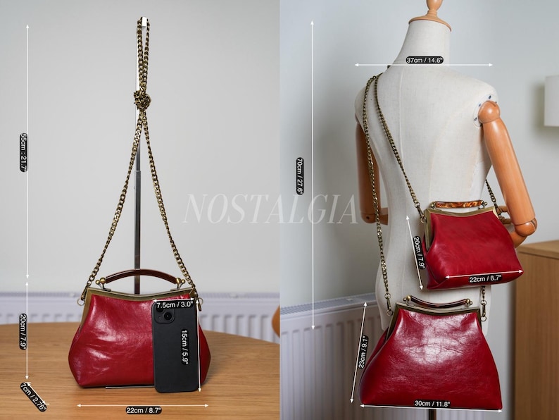 Mae Handmade genuine leather kiss lock clutch Retro crossbody bag gift for her image 2
