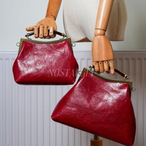 Mae Handmade genuine leather kiss lock clutch Retro crossbody bag gift for her image 3