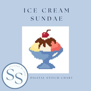 Ice Cream Sundae Needlepoint Chart | Digital Download | Digital Needlepoint Pattern | Cross Stitch Chart | Easy Needlepoint | 18 Mesh