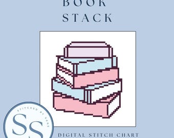 Grille de broderie pour pile de livres : toile au point de croix à faire soi-même (patron PDF)