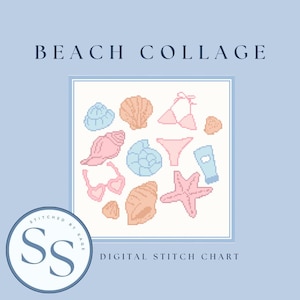 Beach Collage Needlepoint Chart | Digital Download | Cross Stitch Chart | Shell Needlepoint Pattern | 18 Mesh Canvas | Trendy Needlepoint