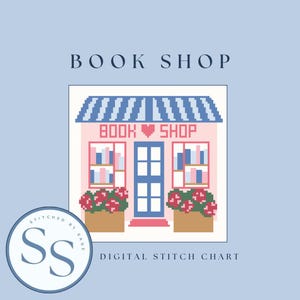 Book Shop Needlepoint Chart | Digital Download | Cross Stitch Chart | Summer Needlepoint Canvas | 13 Mesh Canvas | Stitch Guide