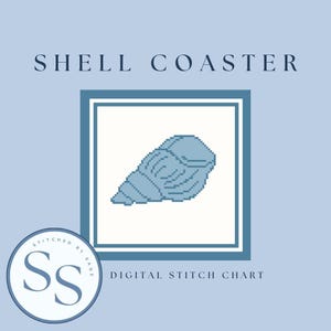 Shell Coaster Needlepoint Chart | Digital Download | Easy Needlepoint | Needlepoint Coaster Design | Cross Stitch Chart | 18 Mesh