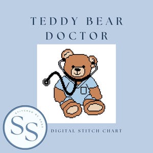 Teddy Bear Doctor Needlepoint Chart | Digital Download | Needlepoint Stitch Guide | Easy Needlepoint | Stitch Chart | 18 Mesh Needlepoint