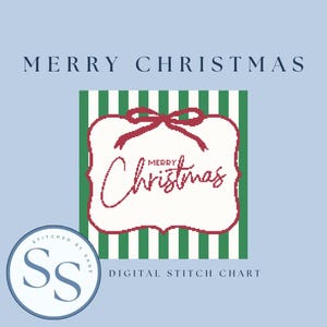 Borduurpatroon vrolijk kerstfeest | Digitale download | PDF-steekgids | Borduurbord voor feestdagen | Getelde kruissteek | Kruissteek