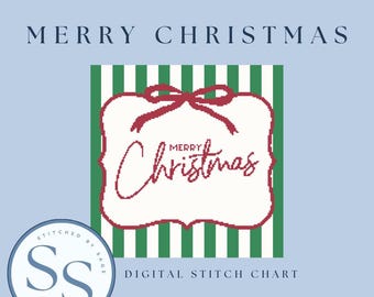 Merry Christmas Needlepoint Pattern: Holiday Cross Stitch (PDF Download)