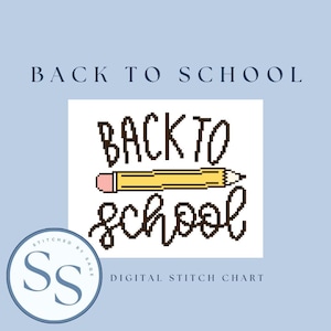 Terug naar school-naaldpuntkaart | Digitale download | Getelde kruissteek | Pdf-gids borduren | 18 mesh-naaldpunt | Pdf-diagram